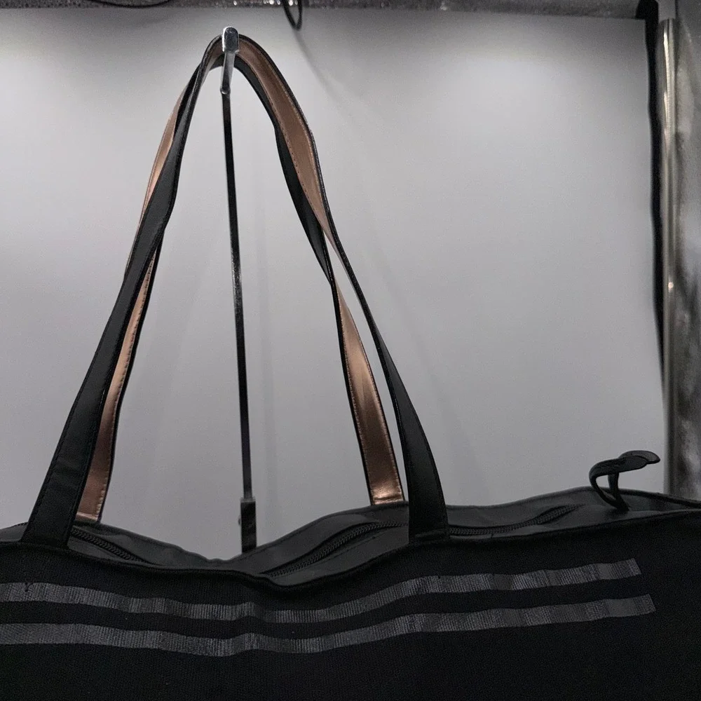 Victorias Secret Black Striped Lace Up Canvas Tote Bag Rose Gold Grommets NWT - Picture 7 of 11